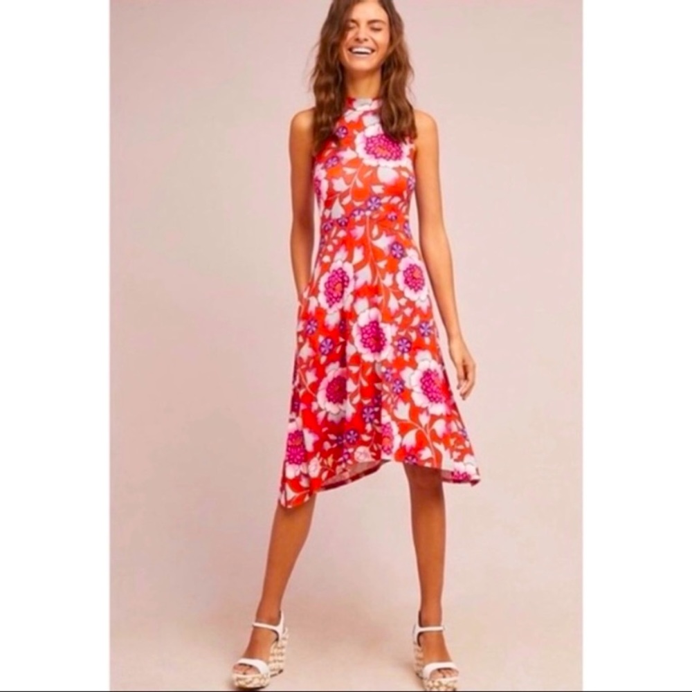 Anthropologie Maeve Floral High Neck Dress Size S